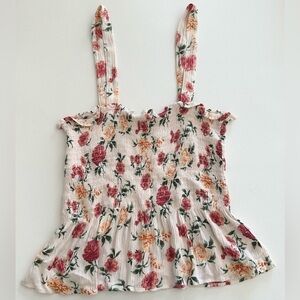American Eagle Floral Peplum Smocked Cami Tank Top Blush Size Medium